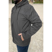 REMSA Büyük Beden Erkek Kapüşonlu Rüzgar Geçirmez Cep Detaylı Içi Fileli Füme TH901