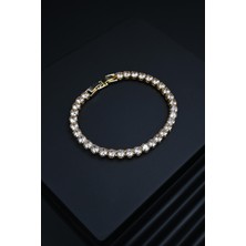 Frnch 3A Kalite Zirkon Taşlı 5mm Altın Renkli Tennis Erkek Bileklik FRJ12161-3161-G2