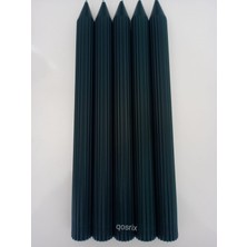 Qosrix 5'li Petrol Yeşili Şamdan Soya Mumu Vanilya Kokulu Uzun Çubuk Konik Mum Dekoratif