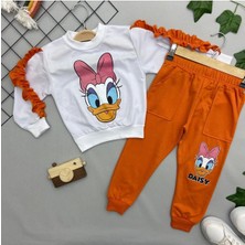 Asel Kids Turuncu Daisy Temalı Kız Çocuk Takım - Sevimli ve Rahat