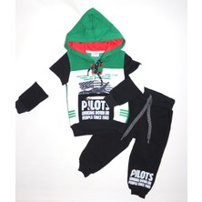 Asel Kids Pilots Temalı Erkek Çocuk Kapüşonlu Takım - Siyah/yeşil