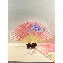 - Pembe Bambu Yelpaze Şık Doğal Serinletici