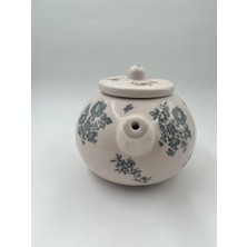 Kimya Ceramics Handmade Seramik Çaydanlık(Antrasit Çiçekli)