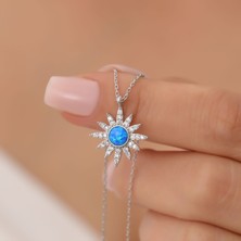 Vaoov 925 Ayar Gümüş Mavi Opal Taşlı Kutup Yıldızı Kolye