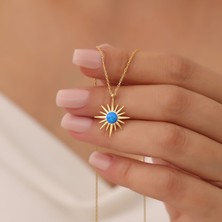 Vaoov 925 Ayar Gümüş Mavi Opal Taşlı Kutup Yıldızı Gold Kolye
