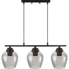 Woodhub Sezar 110 Modern Tasarım Salon - Mutfak - Yemek Masası - Siyah Renk Füme Camlı 3 Lü Avize