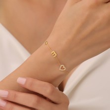 Vaoov 925 Ayar Gümüş Taşlı Kalp ve Harf Bileklik