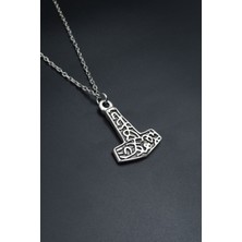 Thor Mjollnir Hammer  Gümüş Kaplama Unisex Düz Zincir Kolye kod 756