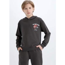 DeFacto Erkek Çocuk 2'li Takım Kapüşonlu Baskılı Sweatshirt Beli Lastikli Eşofman Altı D2040A824AU