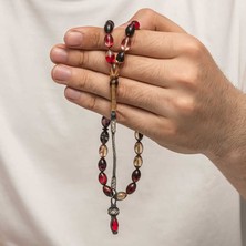 Mevafa Gümüş 1000 Ayar Kazaz Püsküllü Sıkma Kehribar Tesbih