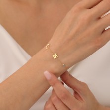 Vaoov 925 Ayar Gümüş Harf ve Nal Taşlı Şans Bileklik