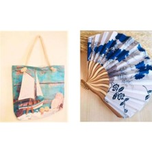 - Fermuarlı Yelkenli Desenli Şık Plaj Çantası