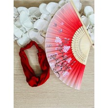 - Yelpaze Kırmızı Vintage Tasarım Paraşüt Bandana Seti