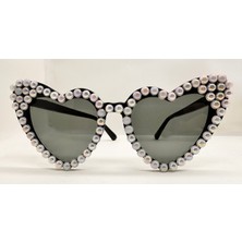 Angel Of Life Siyah Renk Incili Kalp Şekilli Gelin Gözlüğü Bride Gözlüğü