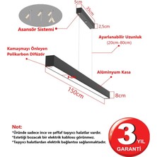 Rultech Lineer 150CM Siyah Kasa Gün Işık (sarı) 3000K Ledli Sarkıt Modern LED Avize, Salon, Mutfak, Masa Üstü Avize Aydınlatma