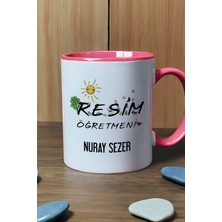 Hedizu Kişiye Özel Resim Öğretmeni Kupa Bardak Pembe Öğretmenler Günü Hediyesi