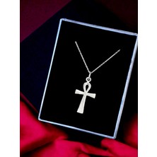 Alaja Silver Ankh Sembolü Nil'in Anahtarı Çivi Yazılı Unisex Tasarım 925 Ayar Gümüş Kolye