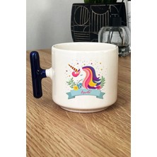 Hedizu Kişiye Özel Unicorn Kupa Bardak T Kulplu Lacivert Kız Çocuğa Hediye