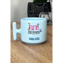Hedizu Kişiye Özel Tarih Öğretmeni Pastel T Kulplu Kupa Bardak Mavi Öğretmenler Günü Hediyeleri