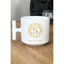 Hedizu Kişiye Özel Gold Baş Harf ve Isim Soyisim Kupa Bardak T Kulplu Beyaz Arkadaşa Doğum Günü Hediyesi