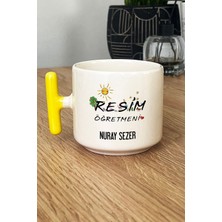 Hedizu Kişiye Özel Resim Öğretmeni Kupa Bardak T Kulplu Sarı Öğretmenler Günü Hediyesi