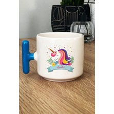 Hedizu Kişiye Özel Unicorn Kupa Bardak T Kulplu Mavi Kız Çocuğa Hediye