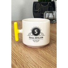 Hedizu Kişiye Özel Baş Harf Isim Soyisim Yazılı Kupa Bardak T Kulplu Sarı Doğum Günü Hediyesi