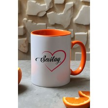 Hedizu Kişiye Özel Kalpli Isim Yazılı Kupa Bardak Turuncu Sevgililer Günü Hediyesi