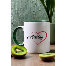 Hedizu Kişiye Özel Kalpli Isim Yazılı Kupa Bardak Yeşil Sevgililer Günü Hediyesi