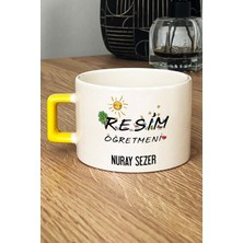 Hedizu Kişiye Özel Resim Öğretmeni Lüks Fincan Sarı Öğretmenler Günü Hediyesi