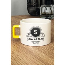 Hedizu Kişiye Özel Baş Harf Isim Soyisim Yazılı Lüks Fincan Sarı Doğum Günü Hediyesi