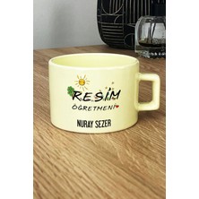 Hedizu Kişiye Özel Resim Öğretmeni Pastel Fincan Sarı Öğretmenler Günü Hediyesi