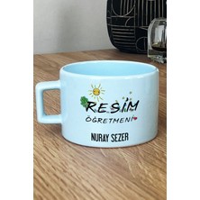 Hedizu Kişiye Özel Resim Öğretmeni Pastel Fincan Mavi Öğretmenler Günü Hediyesi
