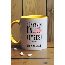 Hedizu Kişiye Özel Teyzeye Hediye Kupa Bardak Sarı Teyzeye Doğum Günü Hediyesi