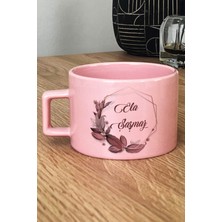 Hedizu Kişiye Özel Çiçek Tasarımlı Isme Özel Pastel Fincan Pembe Isim Soyisim Yazılı
