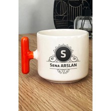 Hedizu Kişiye Özel Baş Harf Isim Soyisim Yazılı Kupa Bardak T Kulplu Turuncu Doğum Günü Hediyesi