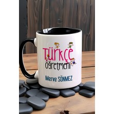Hedizu Kişiye Özel Türkçe Öğretmeni Kupa Bardak Siyah Isme Özel Öğretmenler Günü Hediyesi