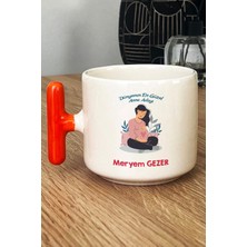 Hedizu Kişiye Özel Hamile Anne Adayı Kupa Bardak T Kulplu Turuncu Anneler Günü Hediyesi