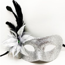 Angel Of Life Gümüş Renk Metalize Sim Görünümlü Parlak Tüylü Parti Maskesi 22x19 Cm