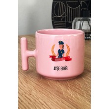 Hedizu Kişiye Özel Polisler Günü Hediyesi Pastel T Kulplu Kupa Bardak Pembe Kadın Polis