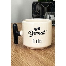 Hedizu Kişiye Özel Damat Kupa Bardak T Kulplu Siyah Düğün Nişan Söz Hediyesi
