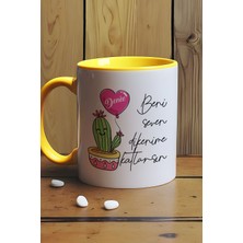 Hedizu Kişiye Özel Kaktüs Kupa Bardak Sarı Isme Özel Arkadaşa Doğum Günü Hediyesi