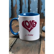 Hedizu Kişiye Özel Isme Özel Love Kupa Bardak Mavi Sevgiliye Hediye