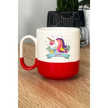 Hedizu Kişiye Özel Unicorn Pro Kupa Bardak Kırmızı Kız Çocuğa Hediye