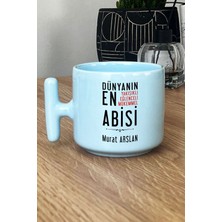 Hedizu Kişiye Özel Abi Pastel T Kulplu Kupa Bardak Mavi Ağabeye Babalar Günü Hediyesi