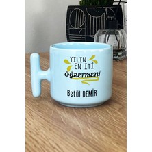 Hedizu Kişiye Özel Öğretmenler Günü Hediyesi Pastel T Kulplu Kupa Bardak Mavi Sınıf Öğretmenine Hediye