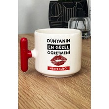 Hedizu Kişiye Özel Dünyanın En Güzel Öğretmeni Kupa Bardak T Kulplu Kırmızı Öğretmenler Günü Hediyesi