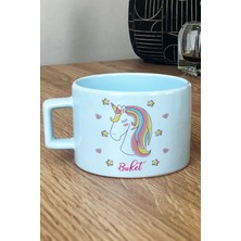 Hedizu Kişiye Özel Unicorn Pastel Fincan Mavi Kız Çocuğa Doğum Günü Hediyesi