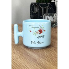 Hedizu Kişiye Özel Baharın En Güzel Çiçeğisin Anne Pastel T Kulplu Kupa Bardak Mavi