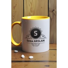 Hedizu Kişiye Özel Baş Harf Isim Soyisim Yazılı Kupa Bardak Sarı Doğum Günü Hediyesi